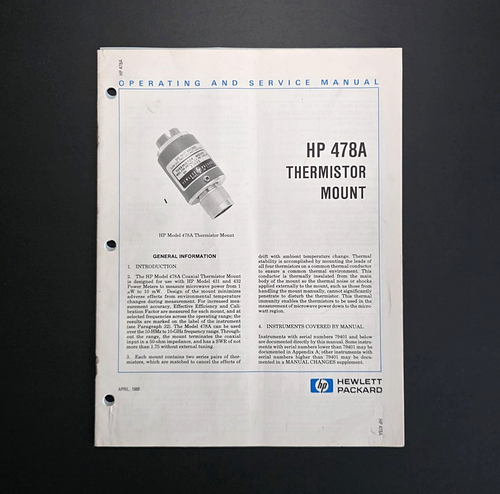 Original HP 478A Thermistor Mount Operating & Service Manual | eBay