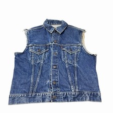 Vintage Levi s Type 3 Big E Denim Vest Biker CUT SLEEVES 7050 Size 20.5 x21.5