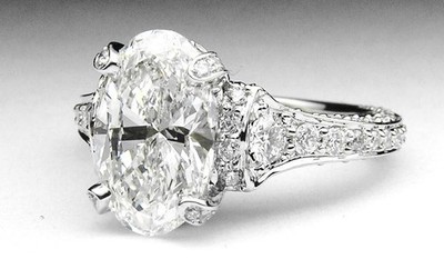 Oval Lab Grown Graduated  Diamond Engagement Ring 14k White Gold