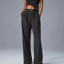 UK Sports Letter Print Yoga Pants Casual Wide Leg Long Trousers