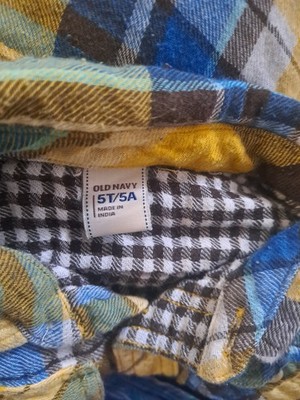 Old Navy Boys Plaid Flannel Lined Shirt Yellow Blue Green Size 5T 5A