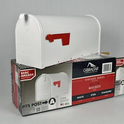 NEW OPEN BOX Gibraltar White Metal Mailbox Model E1100W00 Made in USA - Image 1 of 4