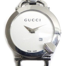 GUCCI 122.5 Ladies Watch White Guilloche Dial Quartz SS Wrist 16.5cm 6.5in