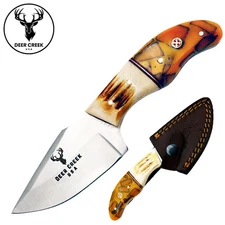 DC 001 3.75" Deer Creek Yellow Resin & Bovine Short Skinner Hunting Knife with L