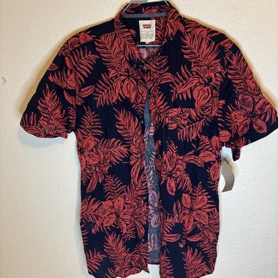 NEW** Levis Shirt Mens XL  Blue Red Hawaiian Print Button Down Tropical Aloha