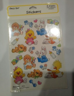 New HTF Suzy's Zoo Stickers 4 Sheets #9625 Baby Boy/Girl Scrapbooking Baby