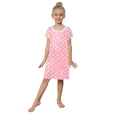 Kid Girls Sleeping Gowns Short Sleeve Sleeping Dress Polka Dot Tee Pajamas Dress