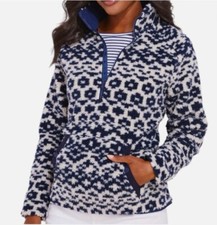 Vineyard Vines Sherpa Fair Isle Zip Deep Blue Bay Sweatshirt Jacket Womens S