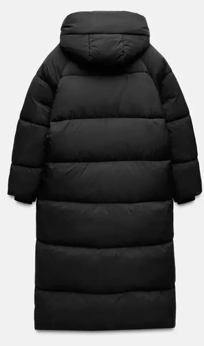 ZARA Cappotto Tampone Protezione Acqua e Vento Cappotto Lungo Anorak con Cappuccio Taglia XL Nero - Foto 4 di 11