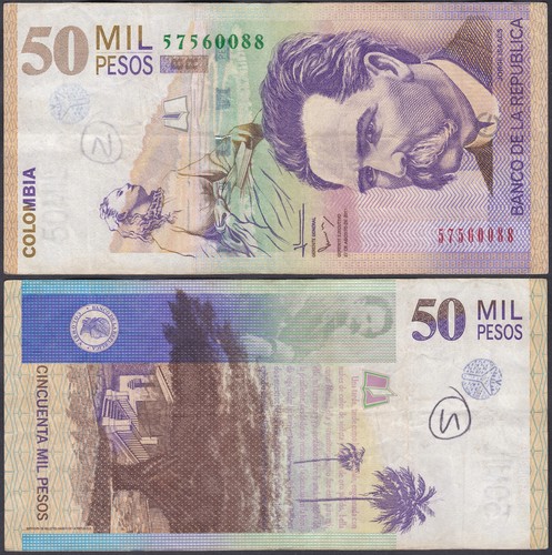Colombia 2011 Banknote 50,000 $ - Colombian peso Cat. P-455r IBBR nº 57560088