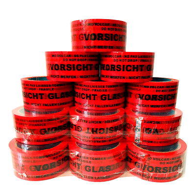(0,02 /m) Klebeband VORSICHT GLAS  Warnband 66m Paketband mehrsprachig Packband