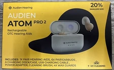 Audien ATOM PRO 2 Wireless Rechargeable OTC ITE Hearing Aids (2) Open Box-D