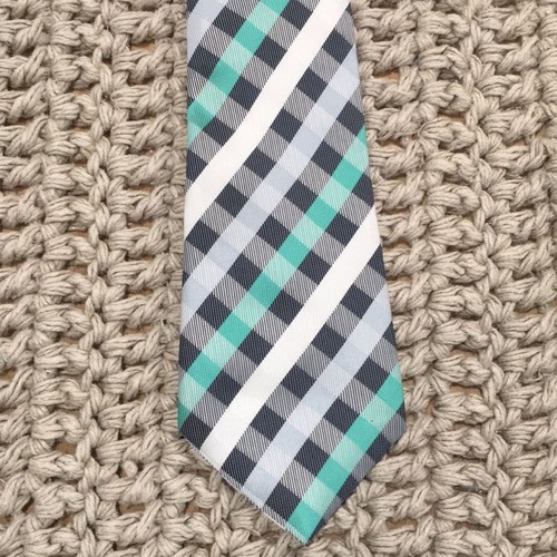 Checkered Zipper Wide Tie Boys One Size Formal Wedding Holiday Adjustable Neck - Picture 3 of 10