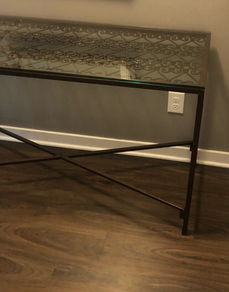 Mesa, Sofá, Metal y Cristal, Consola, Color Bronce, De Colección Foto 2 de 4