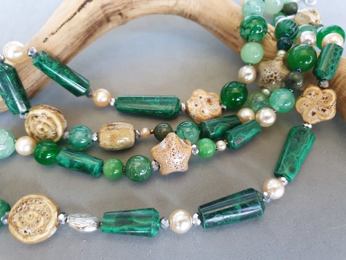 ❤️🧡💛COLLANA DONNA PIETRE DURE NATURALI VERDE MALACHITE, AGATA, CERAMICA❤ - Foto 4 di 13
