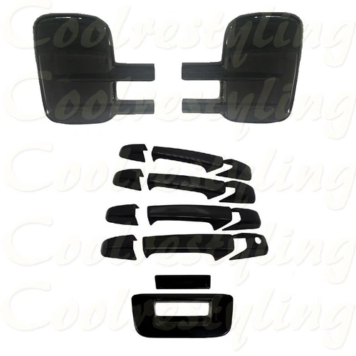 FIT 07-13 SILVERADO SIERRA 2500/3500HD BLACK TOW Mirror +4 HANDLE+TAILGATE Cover