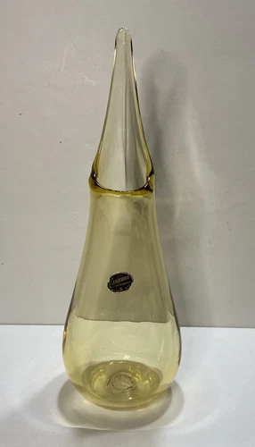 Kanawha Light Amber Yellow Swung Stretch Glass  Vase Mid Century Modern 13.5”