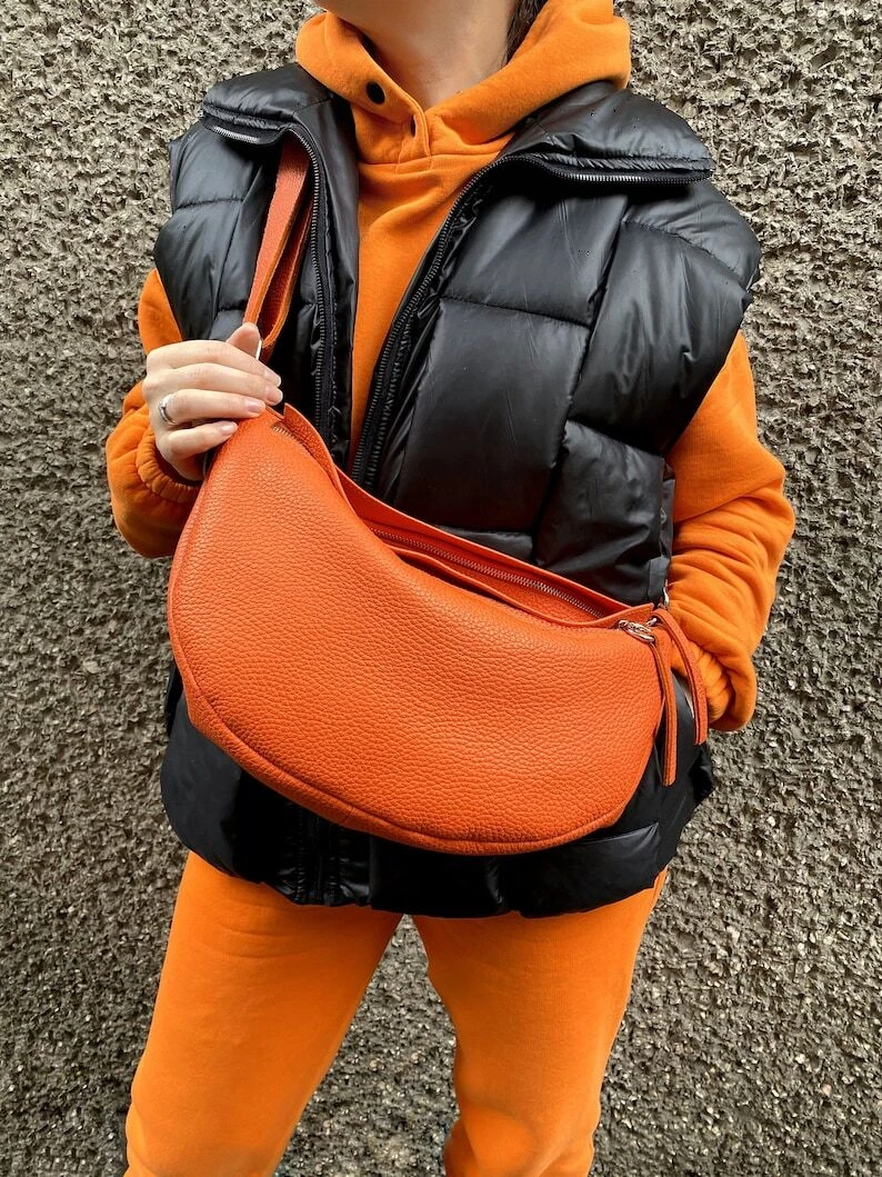 COACH Borsa a tracolla donna VERA PELLE borsetta donna arancione tracolla borsetta