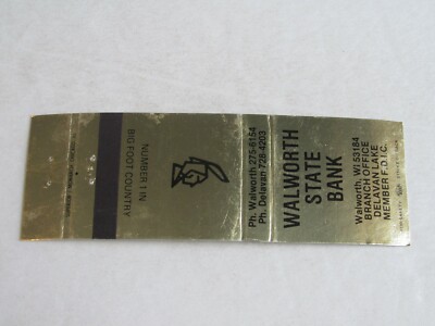 AE566 Vintage Matchbook Cover WI Wisonsin Walworth State Bank