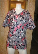 women's size L scrub Beverly Hills floral strings on back