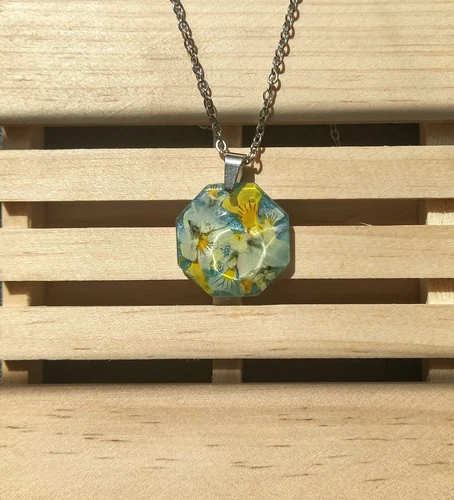 Handpicked and Pressed Wildflower Jewel Shaped Pendant