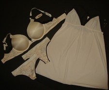NWT Victoria's Secret 32DD BRA SET S SLIP babydoll Beige ivory white Black SOFT