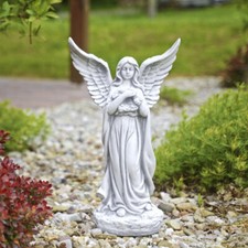 Engel mit Flügel Grabengel Steinfigur 47 cm 7 kg Grau Weißbeton frostsicher