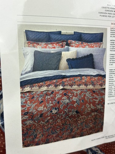 RALPH LAUREN QUEEN Mirabelle Tulip Floral Comforter Blue Scarlet White Orange - Picture 19 of 19