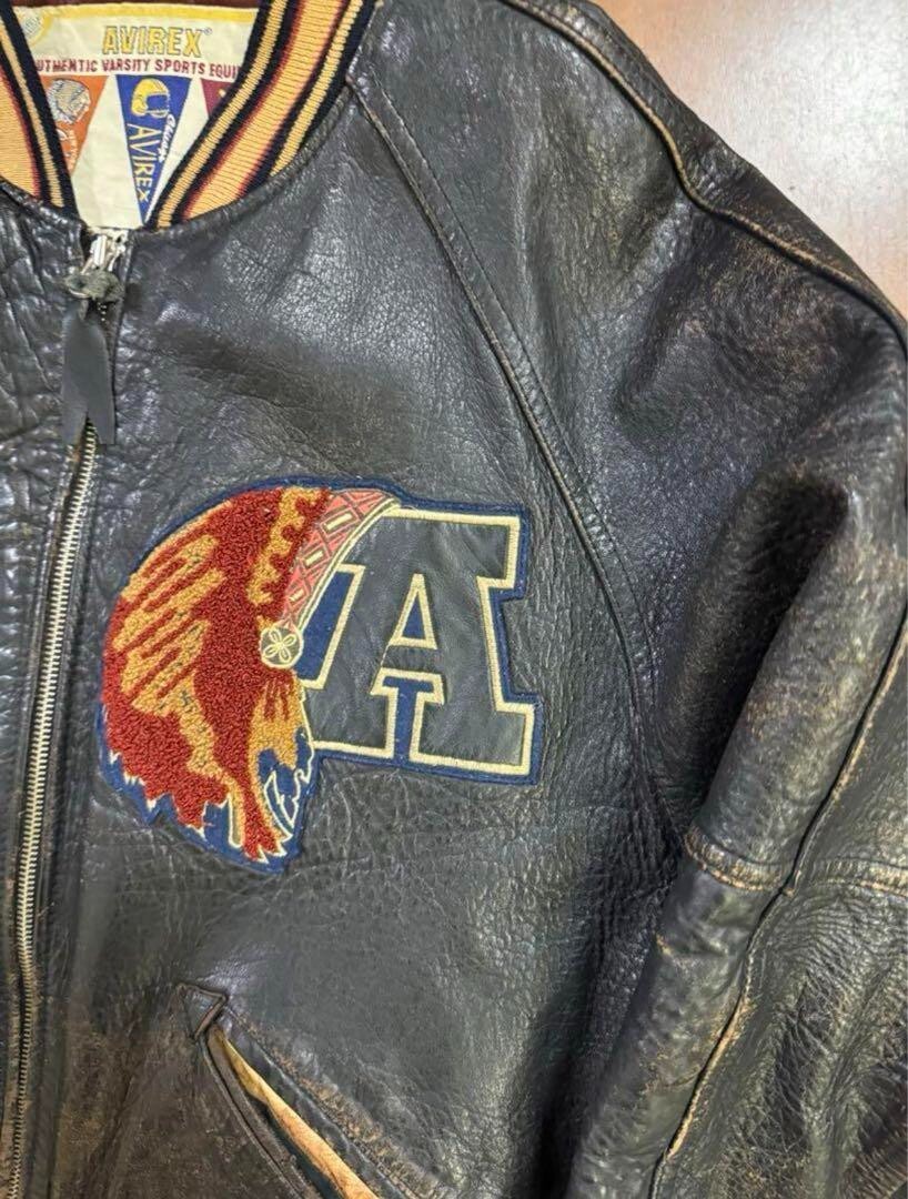 Avirex USA Indian Head Authentic Varsity Leather Jacket Size Avirex USA Indian Head Authentic Varsity Leather Jacket Size
