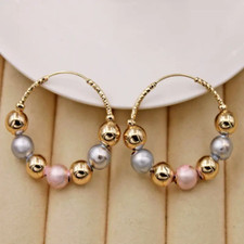 Fashion Tricolor Ball Colored Earrings 14K Gold Plated Women Girls Gift New