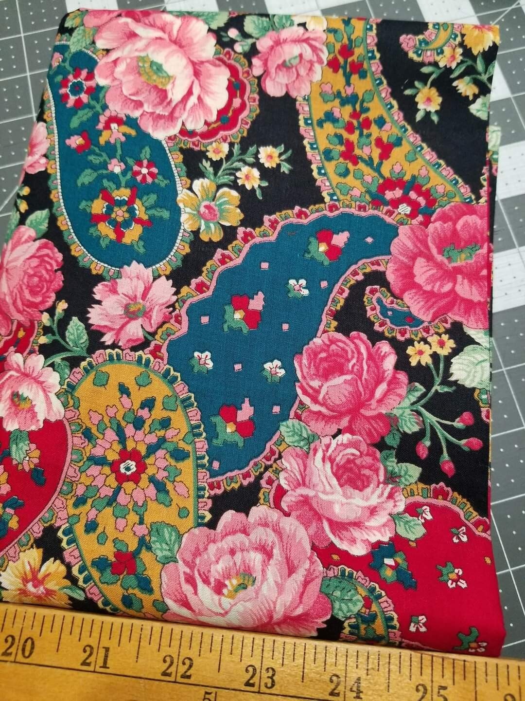 Rare Vintage Joan Kessler Concord Fabric Floral Paisley Flower JUST SHY 2 YARDS