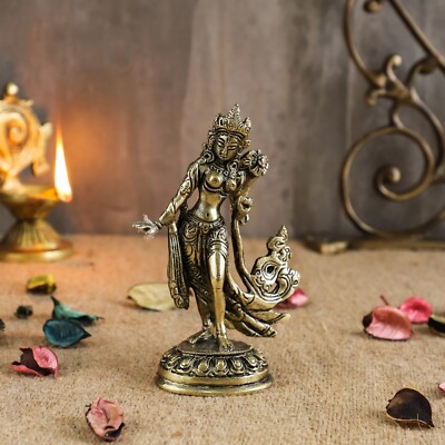Standing Tara Devi 5 Inches Brass Statue, Tara Devi Idol, Living Room Decor