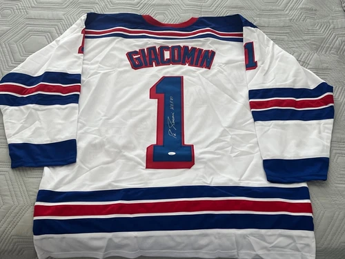 New York Rangers EDDIE GIACOMIN Inscribed Autographed Hockey Jersey
