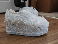 White handmade wedding sneakers never worn, women's size 8