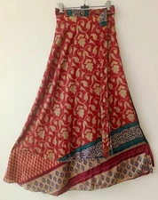 Double Layer Silk Skirt L36'' Boho Beach Wear Maxi Magic Wrap Around Multicolor