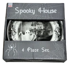 Eaton Halloween Spooky Haunted House Stoneware Salad Side Dessert Plates Set 4
