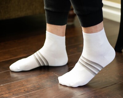 Mens Italian Luxury Ankle Socks, Size 11-14, 100% Mercerized Cotton, White