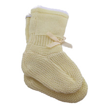 Vintage Baby Booties Yellow Socks Pair with Bows Crocheted Excellent Condition