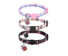 Plaid Pattern Soft Adjustable Breakaway Kitten Cat Collars with Bells 3 Pc