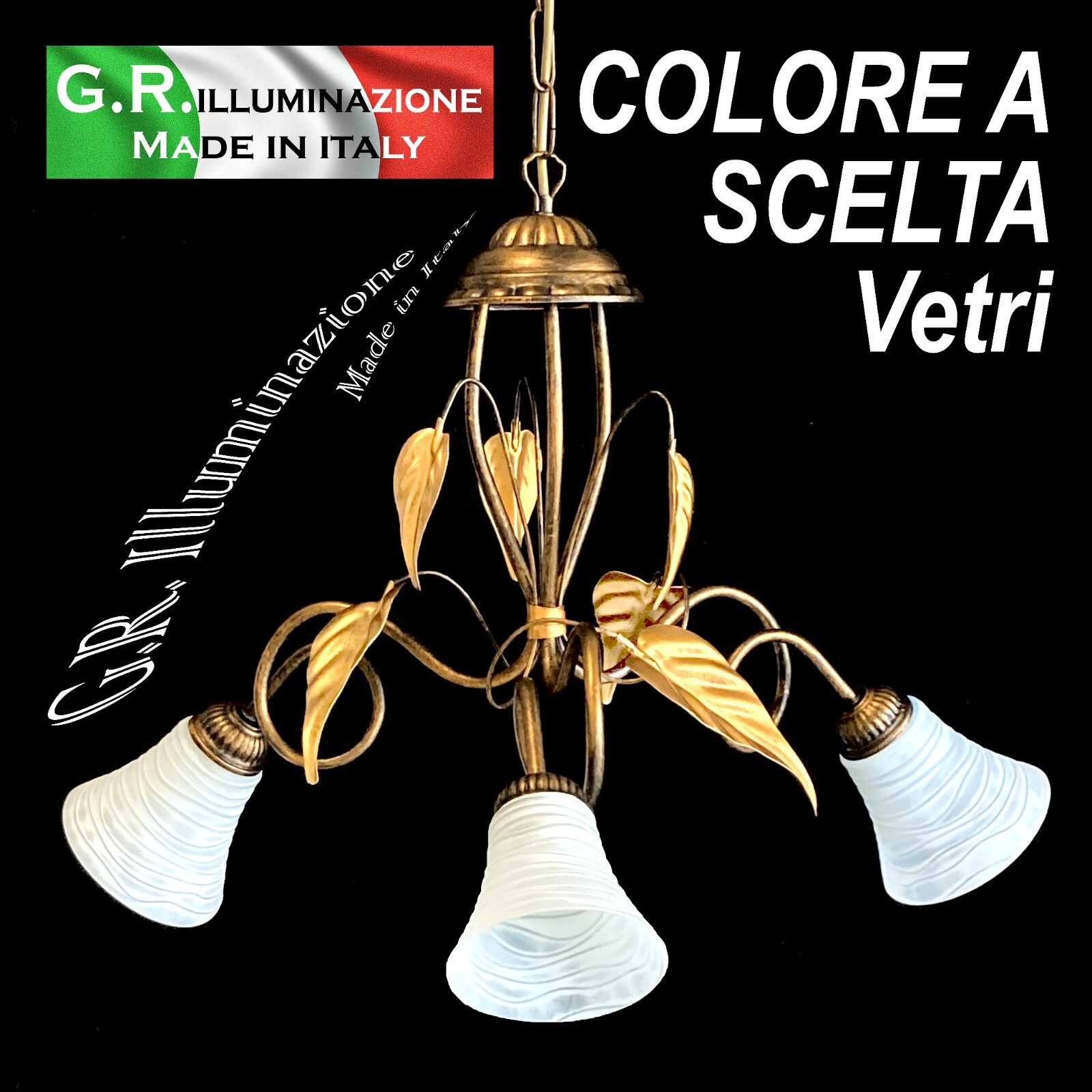 Offerta Lampadario Cucina Federica Ferro Battuto 3 Luci Oro Antico