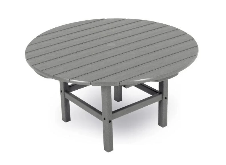 Mesa de centro POLYWOOD 38 pulgadas gris con acento redondo exterior en puerta patio duradera Foto 3 de 3