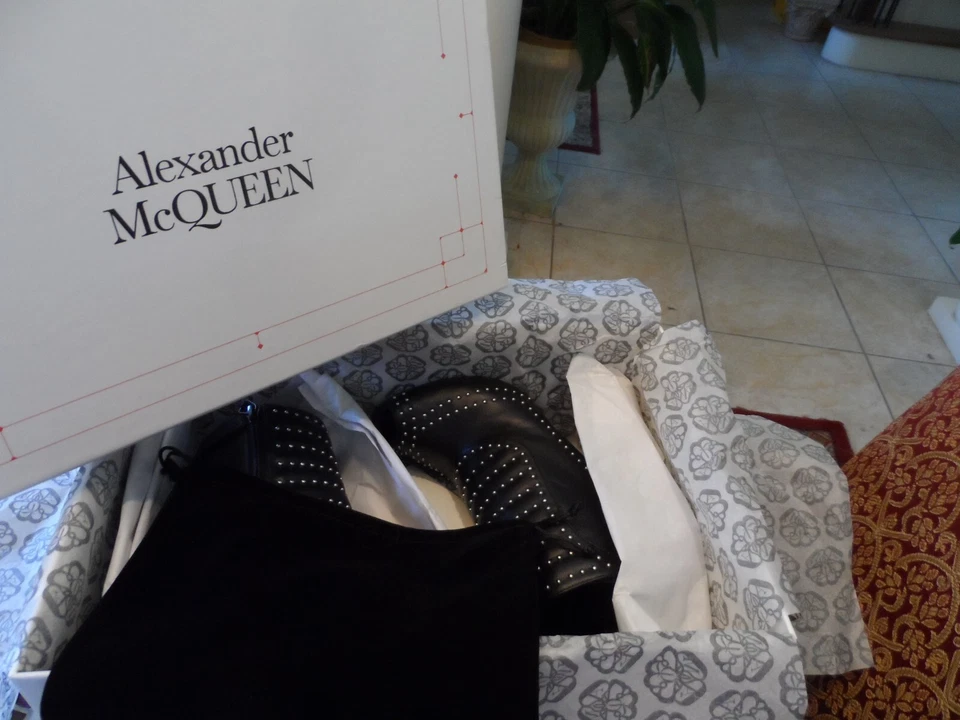 Alexander McQueen Black Lamb Leather Studded Ankle Boots Size 37 1/2B - Image 2 of 4