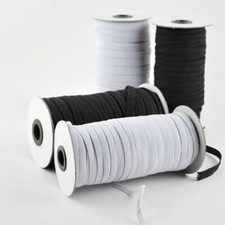 Flat Braided Elastic Band Roll 1/8" 3mm width White/ Black 120 Yards Roll
