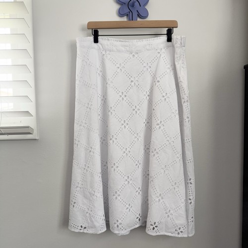 J.Jill Large NEW Floral Eyelet Midi Skirt White Boho Minmal Cottage