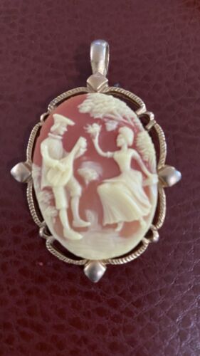 Vintage Carved Shell Cameo Scene Man with the Gui… - image 1