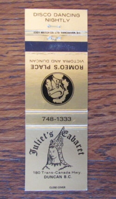 ROMEO & JULIET LITERARY CHARACTER MATCHBOOK COVER: DUNCAN, BC MATCHCOVER -C4