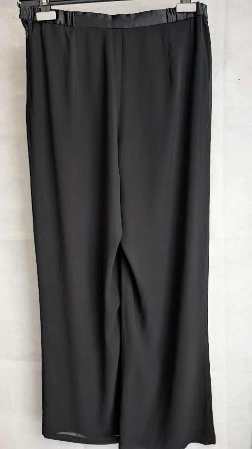 Pantalones de Noche JS Collections Pierna Ancha Negros Poliéster Satinado Cintura Forrados Talla 10 Foto 3 de 4