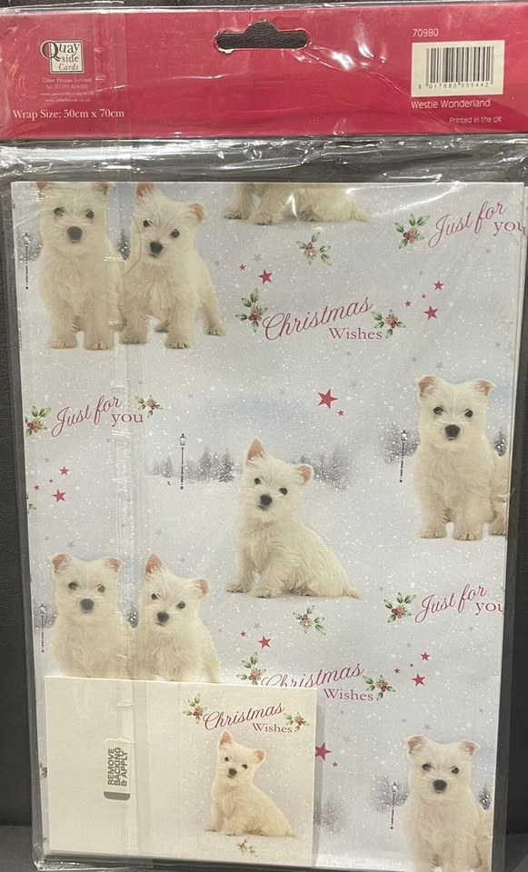 OTTER HOUSE Westie Dog Christmas Gift Wrap Wonderland 6 Sheets & 6 Tags Xmas Paper NEW