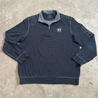 Bugatchi Pullover Mens Large Gray Pebble Beach Golf 1/4 Zip Pocket Stretch