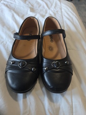 Josmo Girls School Shoes Black Size 4 With Hearts